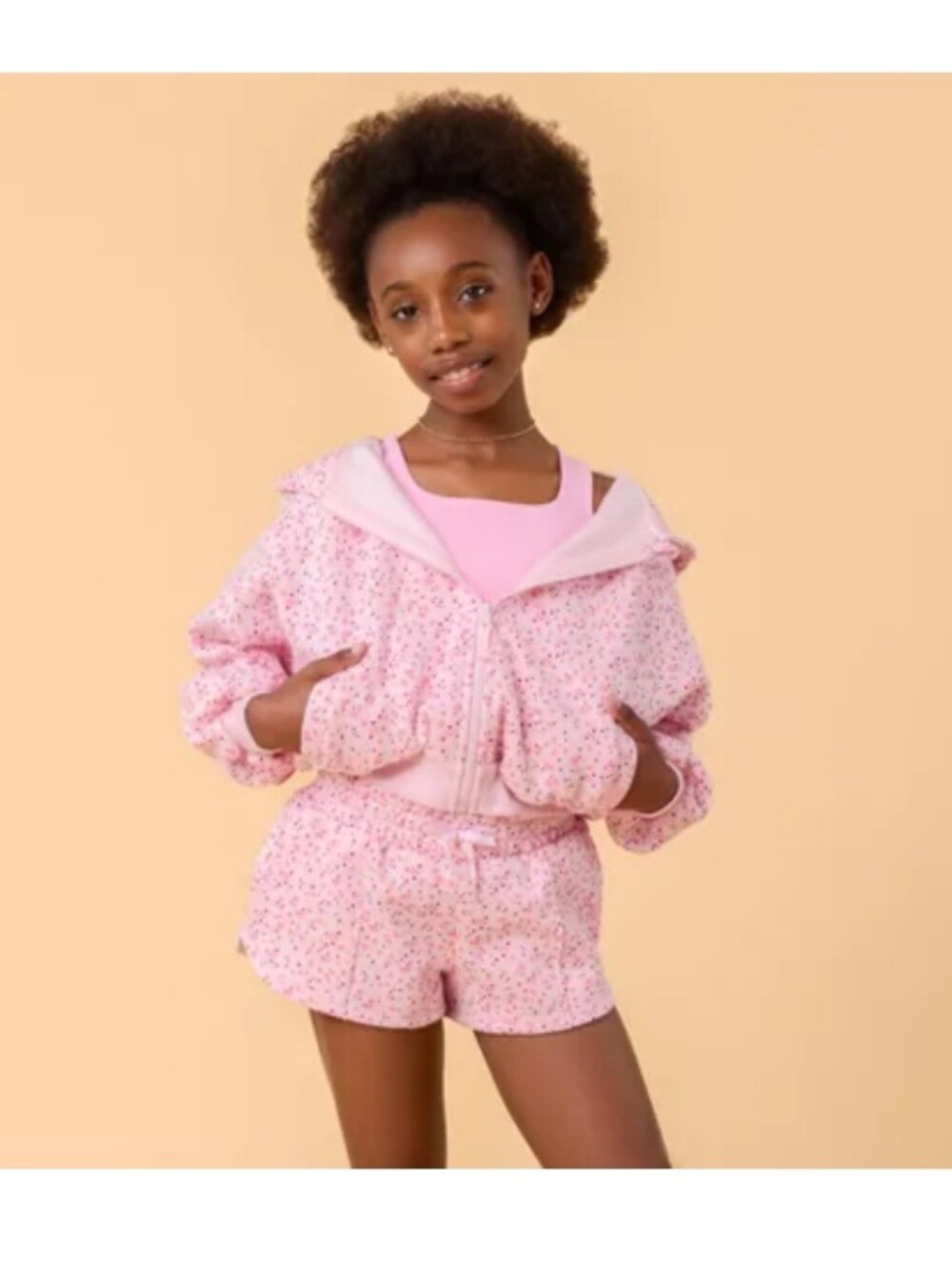 ((2 PCS )) Blogilates Short & Hoodie - Pink Floral Print L